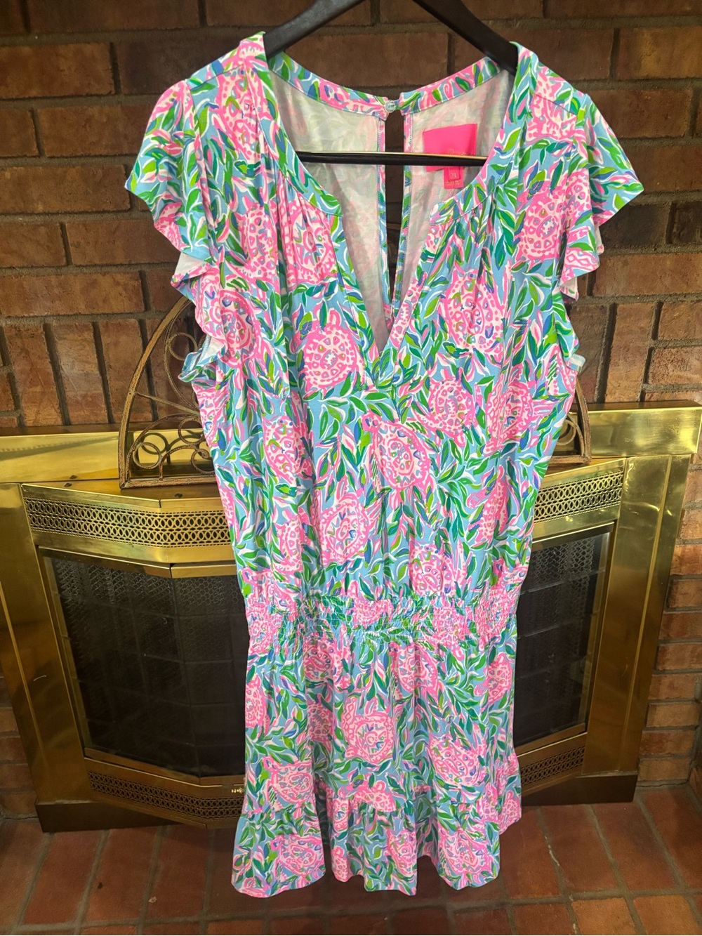 Lilly Pulitzer “Ravi” Short Flutter Sleeve Skirted -Floral Romper Dress SZ XL